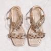 2026 Summer Chic Rhinestone Square Toe Sandals with Elastic Strap and Chunky Heel - Plus Size Women's Footwear