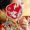 Women Chinese Round Fan Wedding Bride Hand Held Fans Vintage Good Luck Fan With Tassels Gold Red Photography Fan Prop