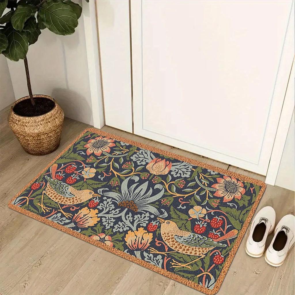 Soft Symmetrical Floral Bird Welcome Doormat Home Decor Kitchen Hallway Balcony Rug Bedroom Floormat Bath Non-slip Mat Decor