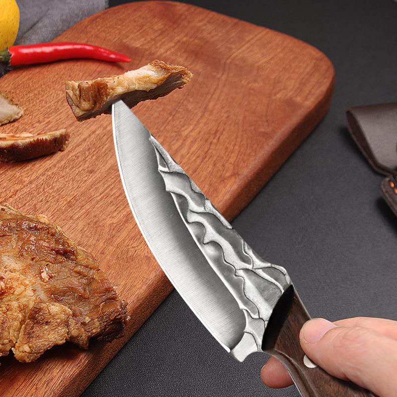 Ring Knife Kitchen Hand Knife Meat Knife Fruit Knife Barbecue Eating Pig Beef and Mutton Knife Portable Knife with Wooden Handle