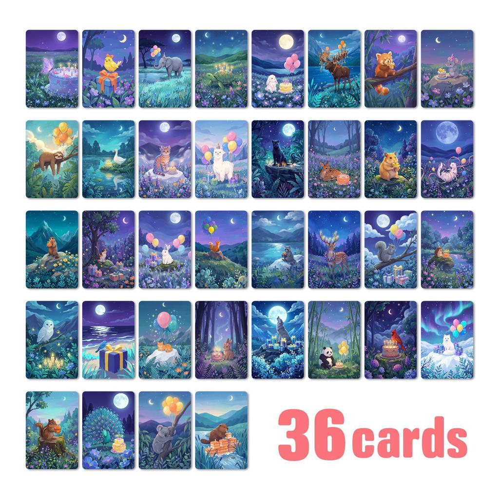 36 Mori Moonlight Animal Card Set Girlfriend Message Card Wall Decoration Hand Account Material Postcard