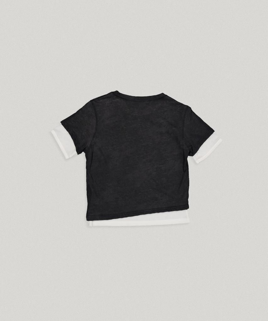 DOUBLE SEEN Layered Crop Short Sleeve Tee_ Charcoal