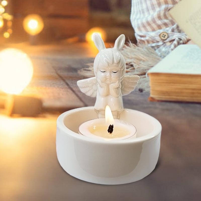Tealight Holders Ornaments Ceramic Romantic Angel Modeling Candle Holder Tea Light Holders Creative Resin Sculpture Candle Stick