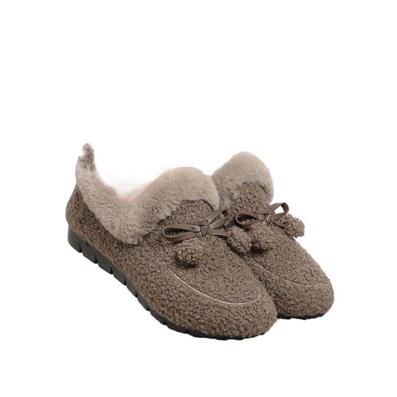 Winter Warm Womens Flat Shoes Indoor Cotton Slippers With Thick Sole Anti-Slip Warm Footwear Soft Bottom Plush Postpartum Shoes