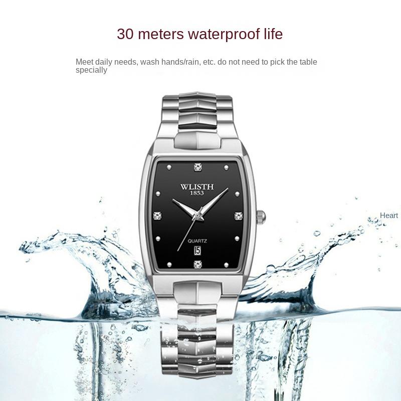 Top Brand New Style Watch Fashion Couple's Watch Square Steel Band Watch Men's Luminous Quartz Diamond Calendar Women's Watch