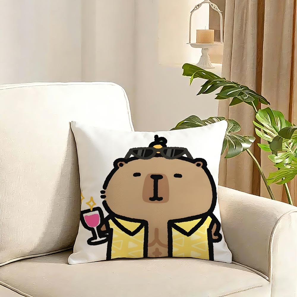 Capybara Cushion Cover Reversible Plush Pillow Cover Soft Fluffy Home Decor for Sofa Bedroom