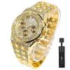 Apzzic Diamond Ice Out Watch Gold Plated 40mm Quartz Wristwatch Roman Numerals Dial Unisex