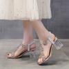 Fashion Open Toe Roman Style Ladies Shoes Summer 2024 Block Heel with Medium Heels Rhinestones Footwear High Sandals for Women Sandal F