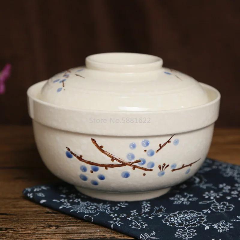 Ciotola Coperta in Ceramica Giapponese Creativa Dipinta a Mano da 6,5 Pollici, Ciotola per Noodles Istantanei Domestica, Ciotola per Zuppa Termica con Coperchio