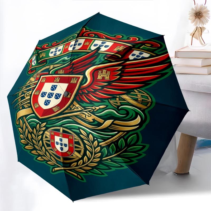 Portuguese Heritage Emblem Folding Umbrella Portable Travel Printing Travel Light