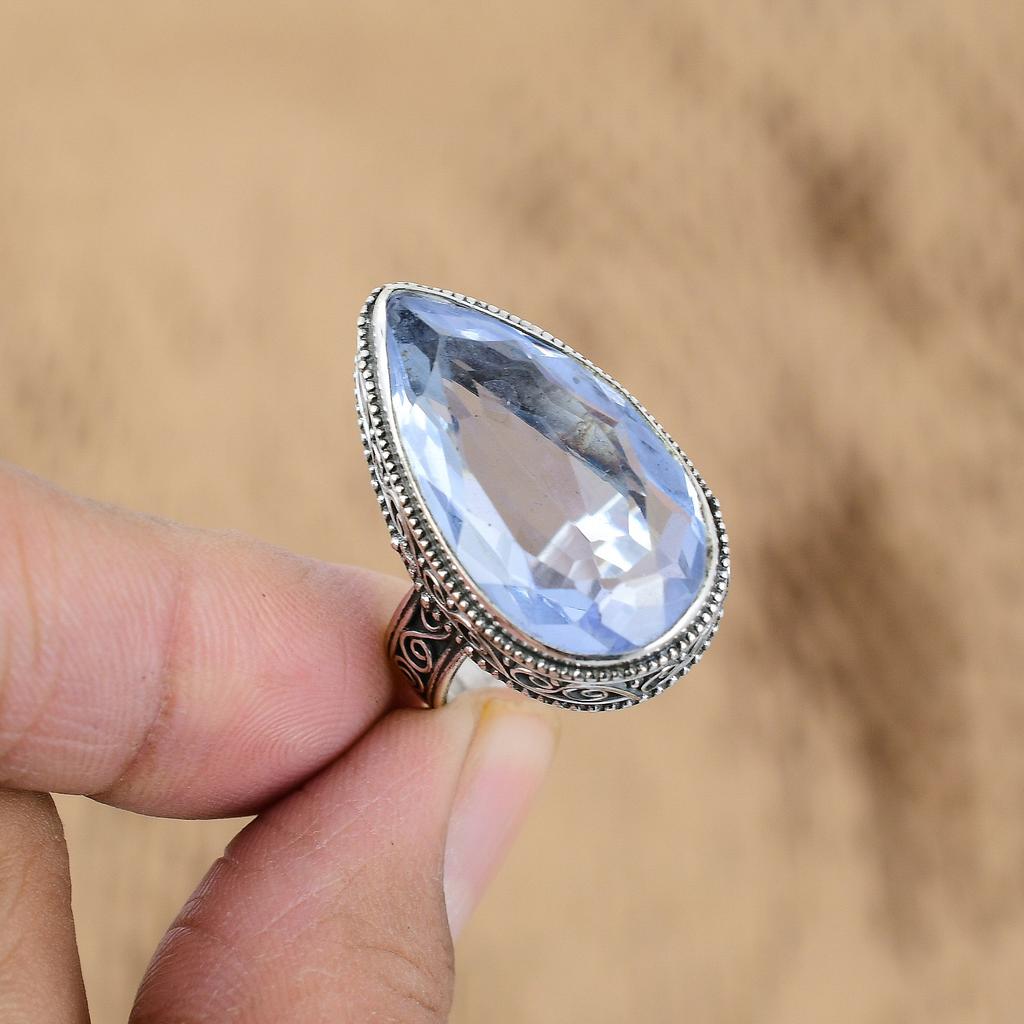 Gift For Her Natural Tanzanite Quartz Promise Vintage Ring Size 9 925 Silver
