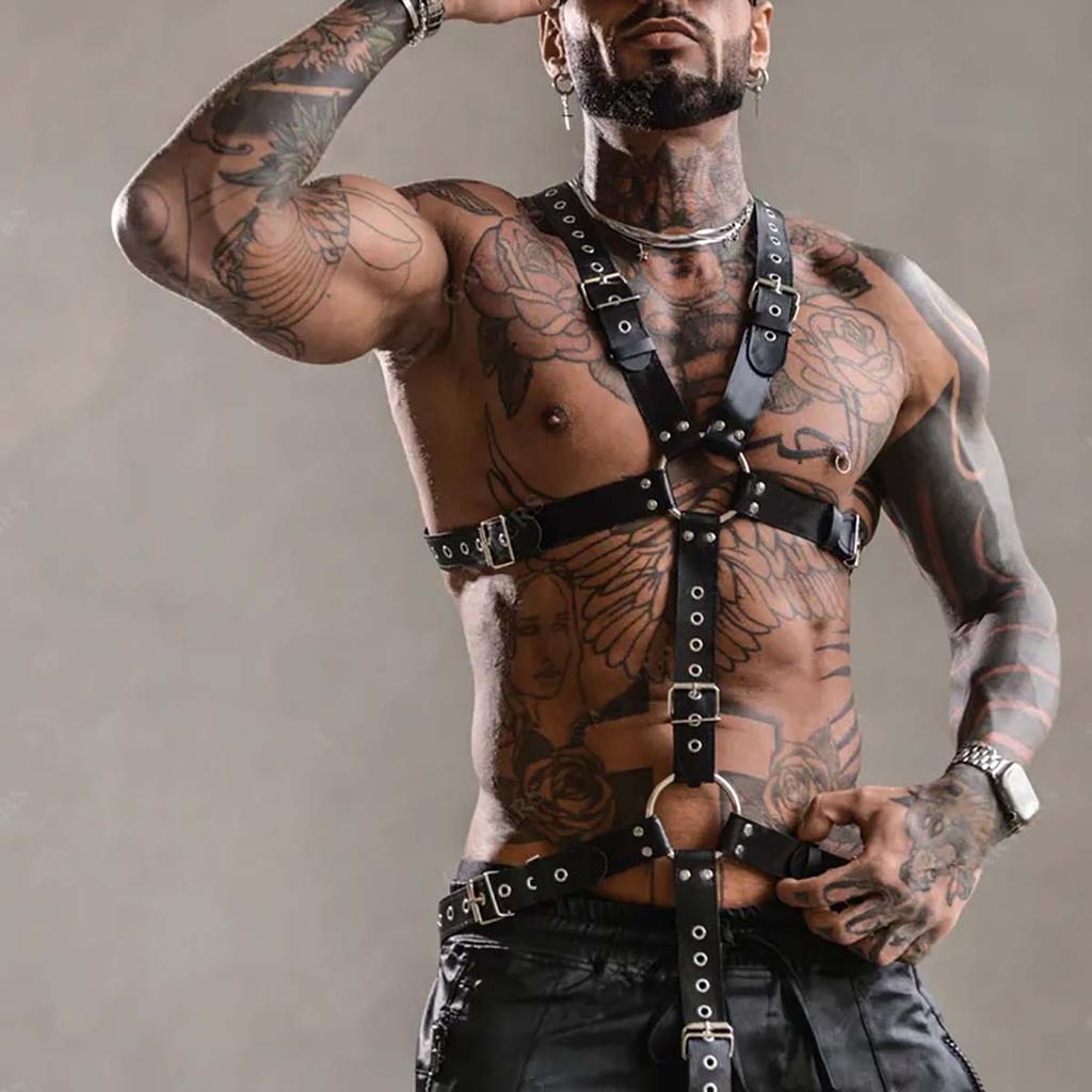 Men Sexy Leather Vest Bondage Lingerie Gay Harness Adjustable Body Chest Harness Full Body Bdsm Strap Belt Exotic Accessorie