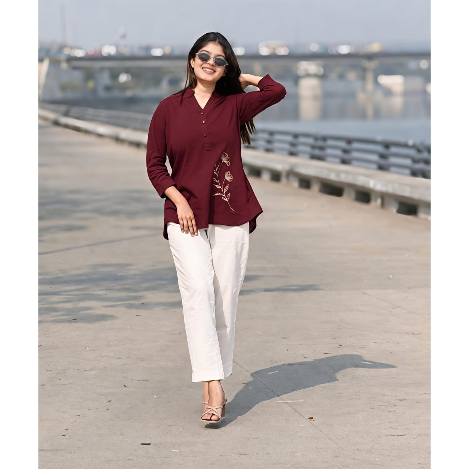 Women Office Casual Wear Shirt Pant Set Indian Bollywood Top Tunic Kurti Set L-40