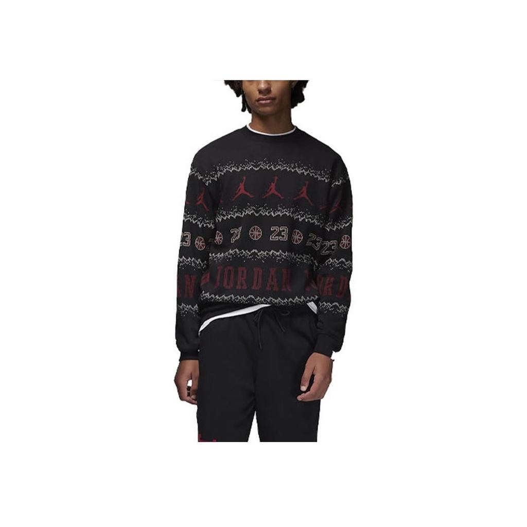 Jordan Essentials Holiday Logo Print Fleece-Lined Casual Long Sleeve Sweatshirt Men Tops Black FD7464-010