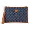 Gucci Double G Series Logo Interlocking Double G Emblem Denim And Leather Clutch Men clutch Blue Brown 672953-2KQGT-8375