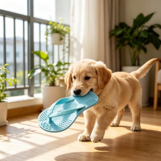 Dog Toys for Reducing Destructive Chewing 1 Pair Silicone Flip-flop Chew Toys, Funny Thong Sandal Safe Indoor Outdoor Fetch Shape Puppy Teething Teeth