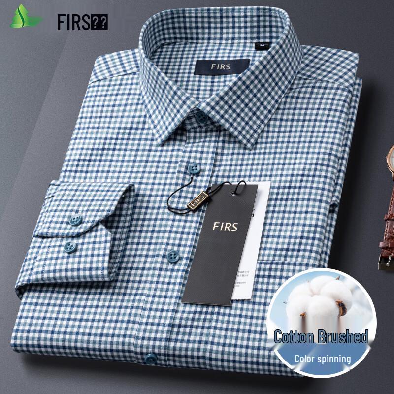 Мужская рубашка FIRS из чистого хлопка, байковая, в клетку, с длинным рукавом 40