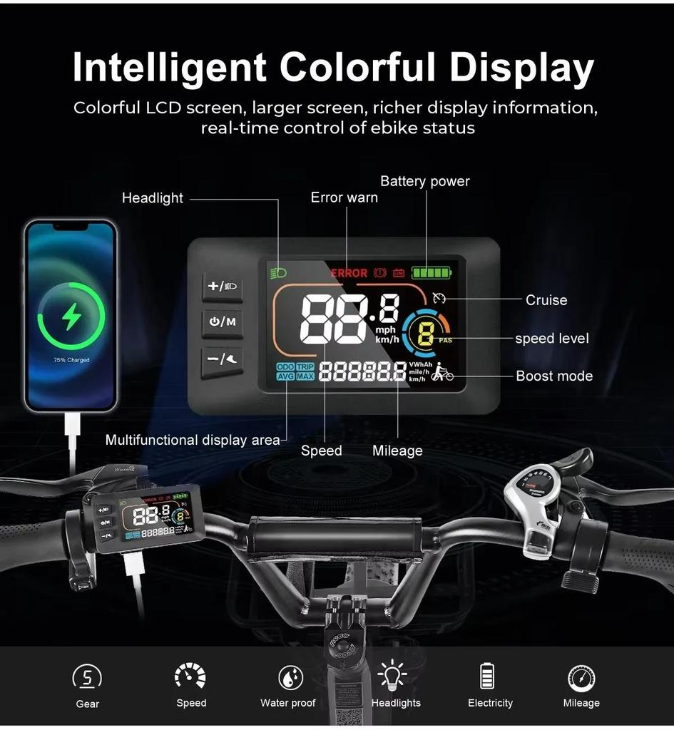 C05 Pro Fold Electric Bike 500W Motor 36V13AH City Travel Commute Electric Bicycle 20*4.0 Inch Tire USB Phone Charging E-bike