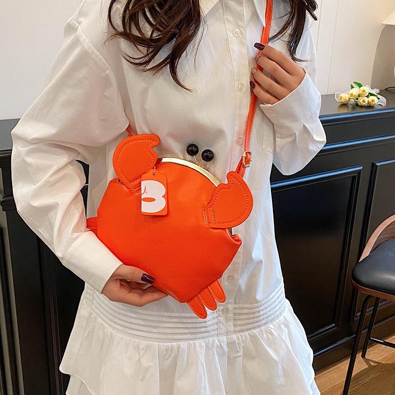 Cute Japanese-Style Crab Motif Crossbody Bag Small Square PU Handbag With Snap Streetwear Outfits