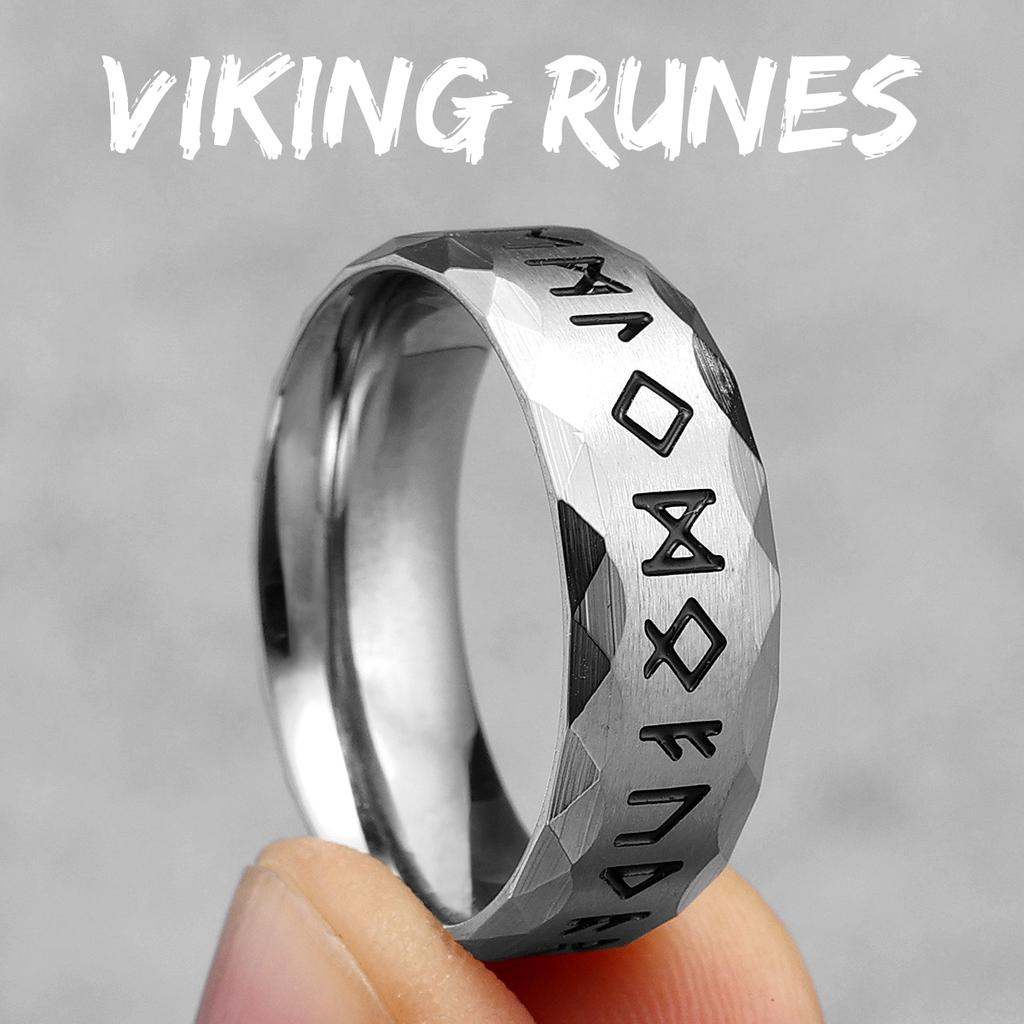 Vintage Nordic Vikings Runes Stainless Steel Womens Mens Rings Punk Simple For Boyfriend Biker Jewelry Creativity Gift