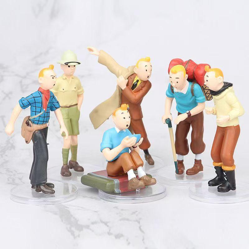 6pcs Cartoon Anime The Adventures of Tintin Action Figures Cute Comic Tintin Milou Dupont PVC Toys Gifts For Kids
