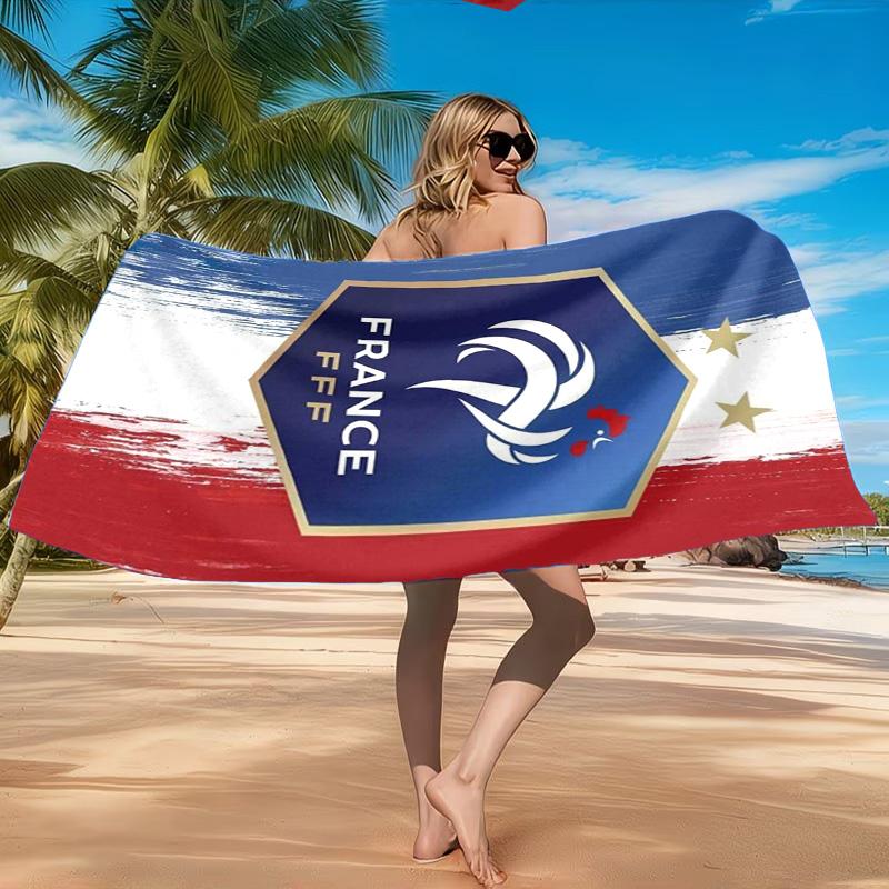 France Soccer Club Emblem Printed Microfiber Beach Towel, Soft And Absorbent, Quick-Dry, Ideal for Summer Travel, Beach Essential, Swimming Pool