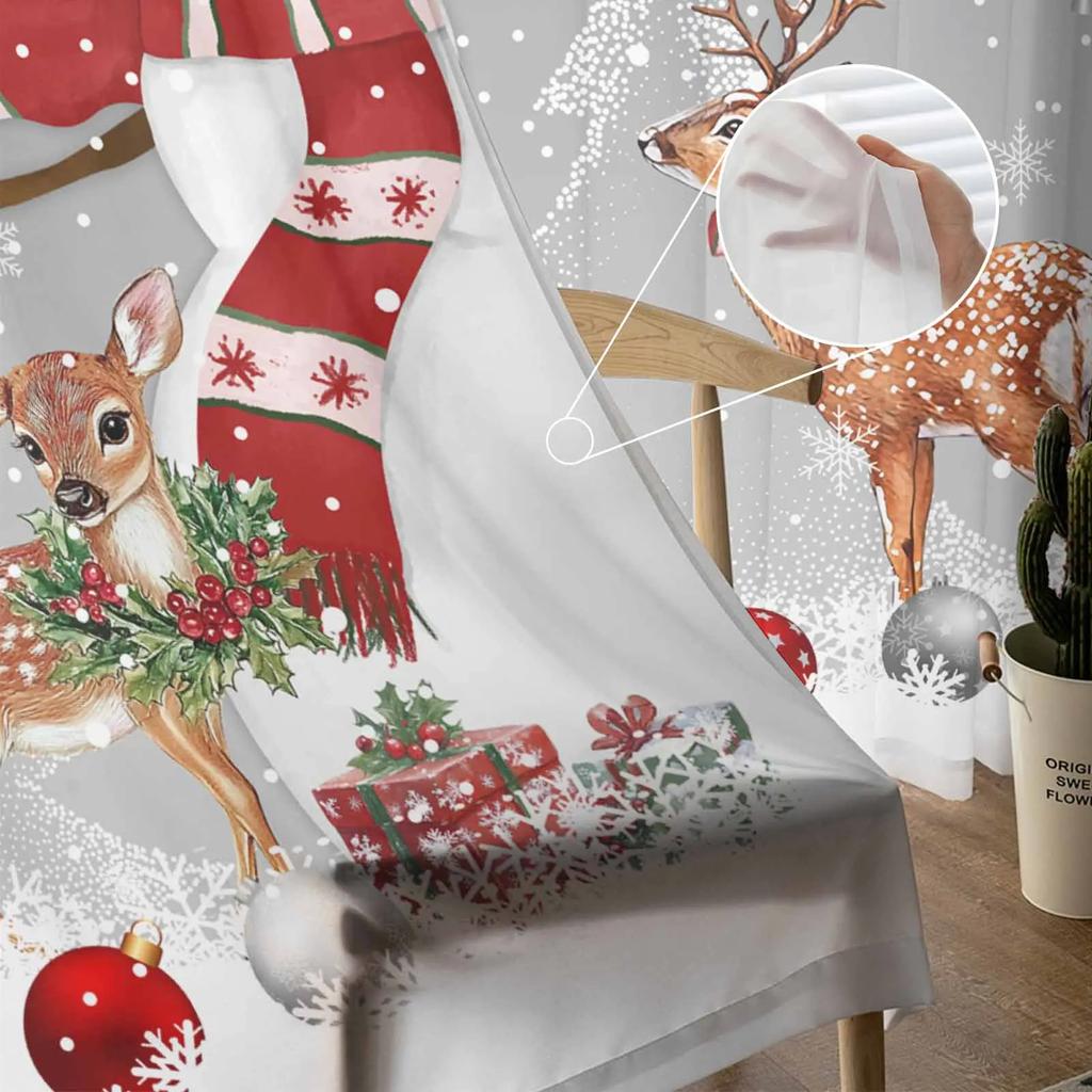 Christmas Snowman Deer Sheer Curtains for Living Room Decoration Window Curtains Kitchen Tulle Voile Curtains