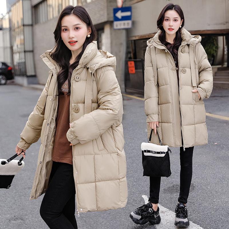 Down padded jacket women's mid-length style thickened and loose new 2025 winter Korean version of cotton jacket with hood