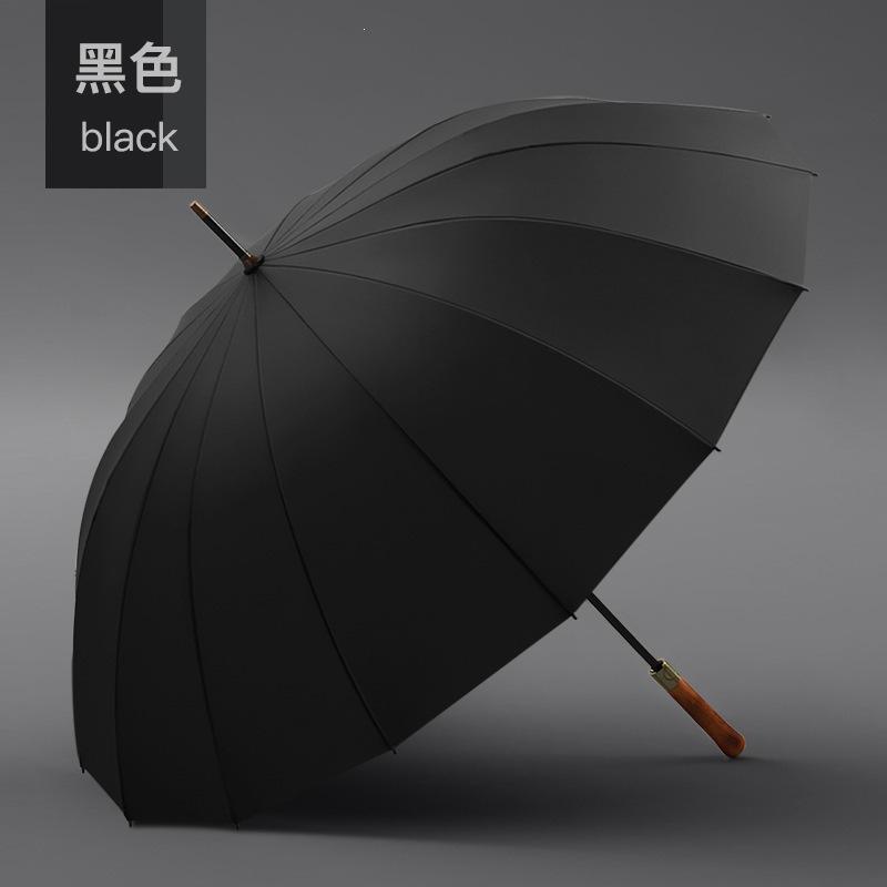 Umbrella 16-bone straight wooden handle retro men's business semi-automatic umbrella reinforced and enlarged double wind-resistant long-handled