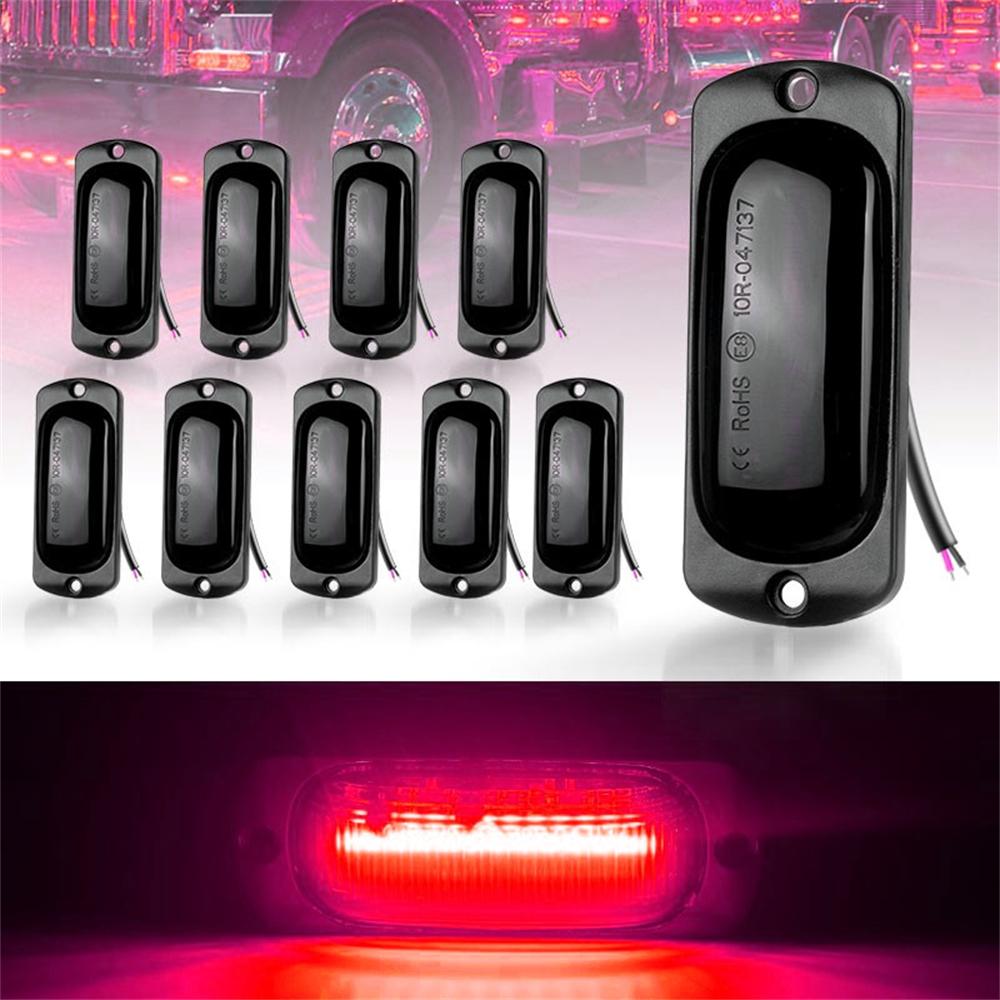 10Pcs 3.5" Red 12 LED Marker Lights Clearance Side Light Smoke For Truck Trailer RV