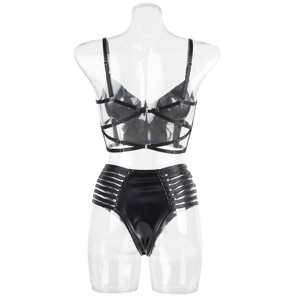 23 New Sexy Lingerie Suit PU Shoulder Strap Splicing