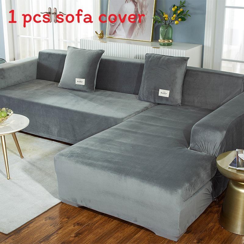 

Простой однотонный плюшевый чехол для защиты дивана с противоскользящей полосой Light Gray,235X300cm