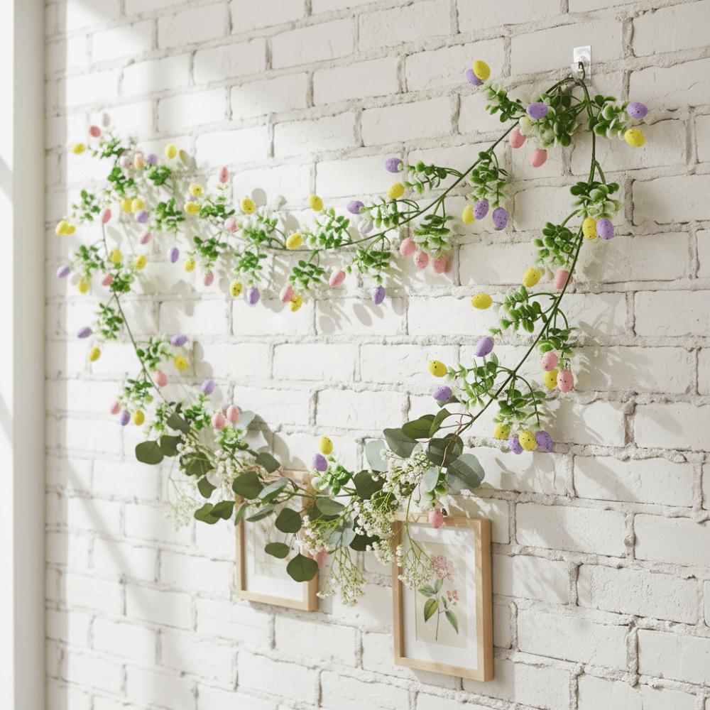 Colorful Design Easter Egg Wreath Green Vine Long Green Plant Wall Hanging  Easter Party