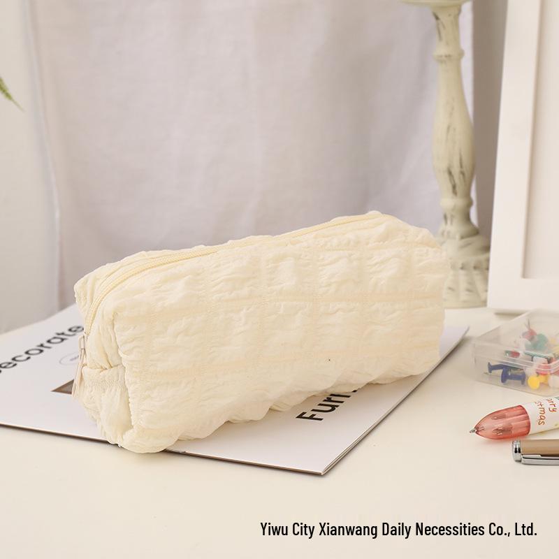 Stylish High-Capacity Cream Puff Pencil Case - Durable, Dirt-Resistant, and Soft Design бежевый