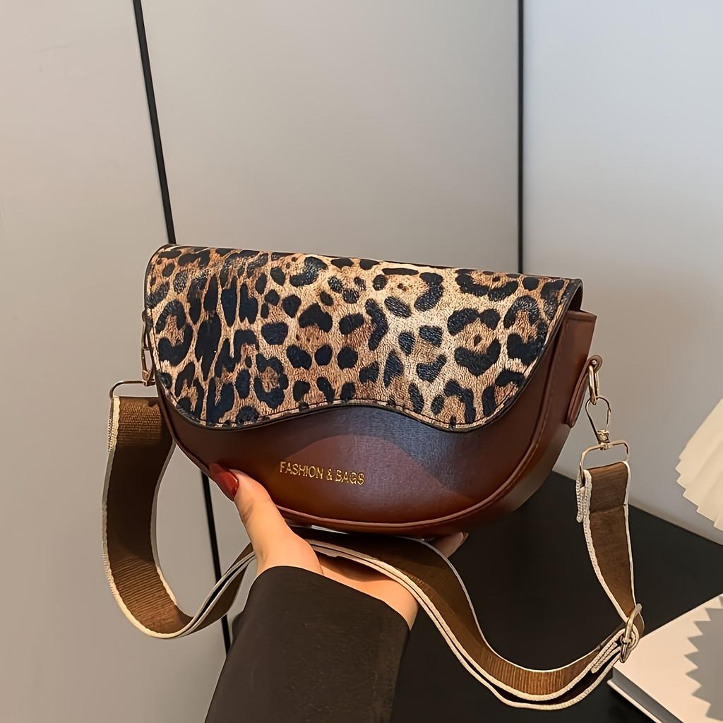 Vintage Leopard Style Crossbody Bag  Small Crossbody Bag  Synthetic Leather Perfect for Outdoor Streetwear and Holiday Gifts