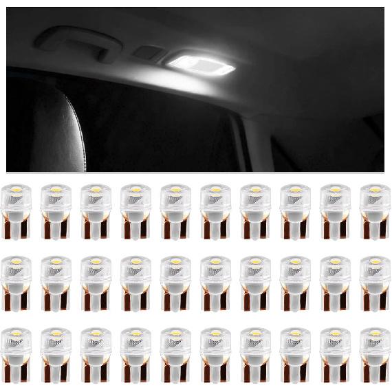 30PCS 194 LED Bulbs,12V T10 Wedge Base W5W Replacement | Multi-Functional 168 LEDs Bulb,for License Plate/Gauge Cluster/Dome Lights,Bright White