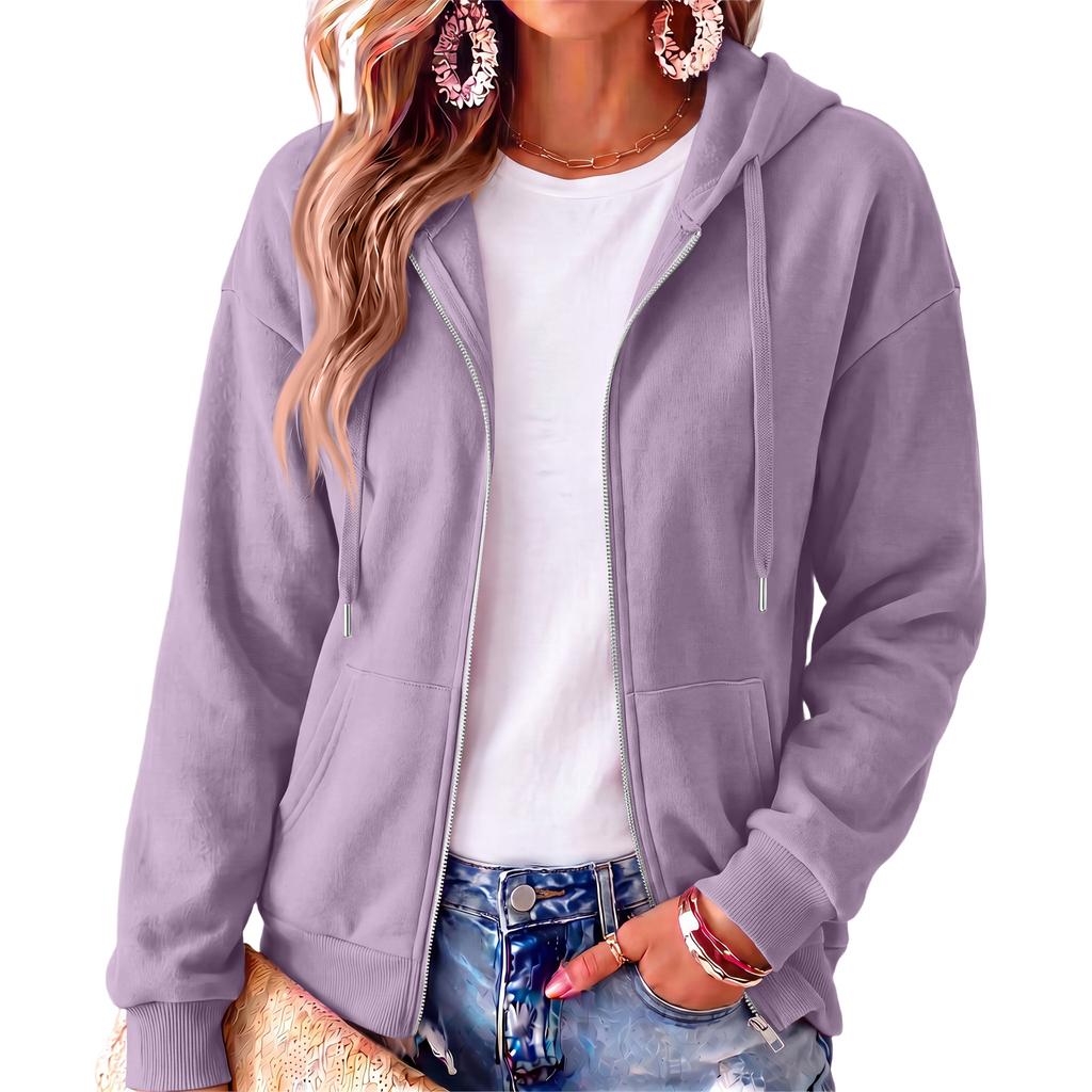 Women's Long Sleeve Hooded Pullover Sweatshirt Color Casual Outerwear