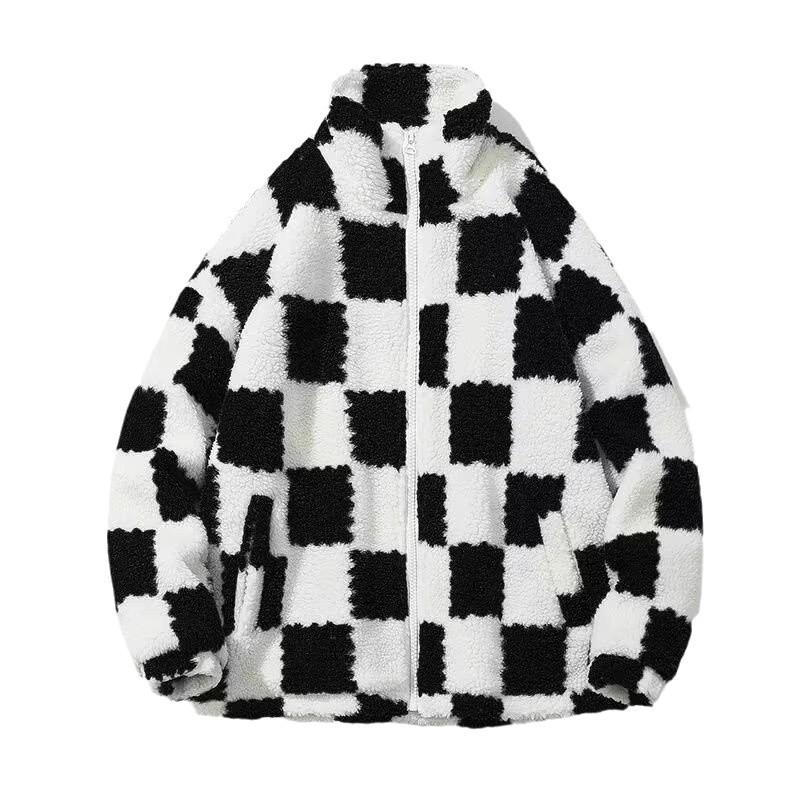 2025 Men's Korean Style Checkered Lambswool Coat for Autumn/Winter: Loose, Versatile, High-End Warmth