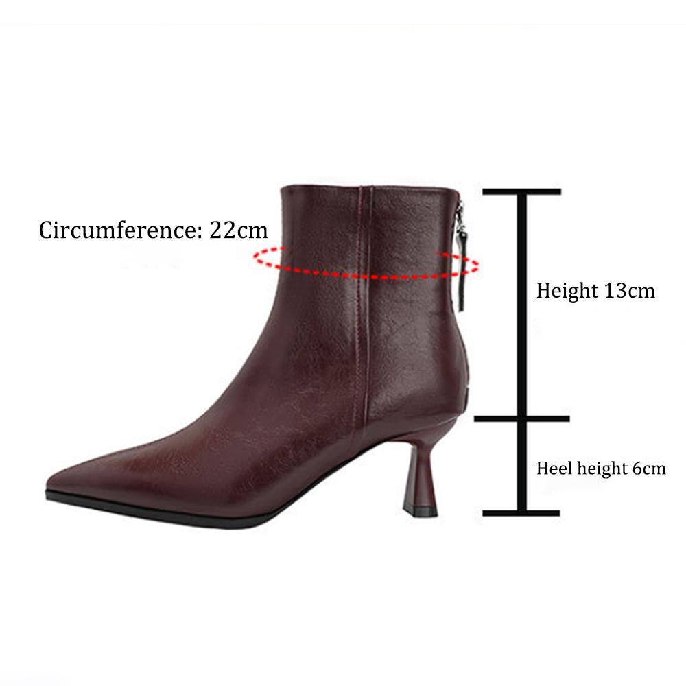 Women's Kitten Heel Bootie Fall Winter  6cm Pointed Toe Ankle Boots Leather Dress Jeans Booties With Zipper Heels Boots