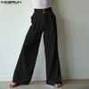 INCERUN Oversized Men Zipper High Waist Solid Casual Wide Leg Pants with Pockets