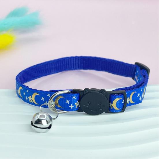 Pet Collar Cat Face Safety Buckle Quick Release Adjustable Length Soft Bell Hot Stamping Star Moon Design Cat Collar