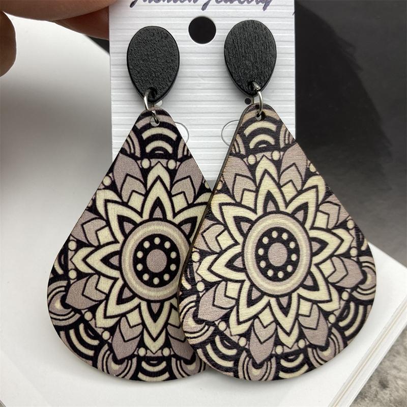 

Bohemian Big Water Drop Wooden Earrings for Women Vintage Unique Design Colorful Printed Ethnic Earring Female Jewelry