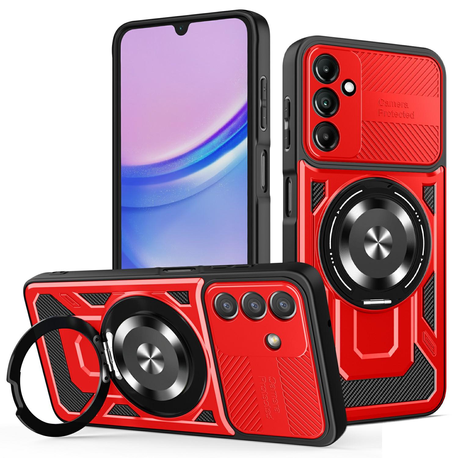 

For Samsung Galaxy A15 4G/A15 5G Case Compatible with MagSafe Rotating Kickstand TPU+PC Phone Cover Red