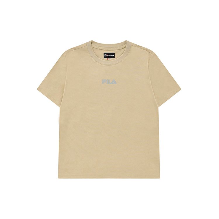 FILA Fusion Plain Letter Logo Skateboard Sports Knit T-Shirt Women tops Beige T11W231107FLK