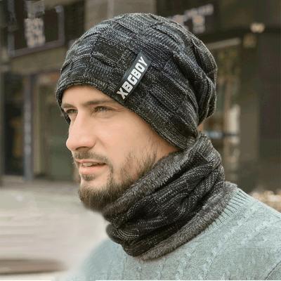 Winter Hat for Men Women Pullover Hat Scarf Velvet Fleece Lined Thick Warm Beanie Hat Male Knitted Hat Caps