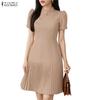 ZANZEA Kadın Günlük Yaka Yazlık Kısa Kollu Elbise