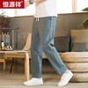 Hengyuanxiang Men's Summer Linen Blend Breathable Casual Cropped Pants