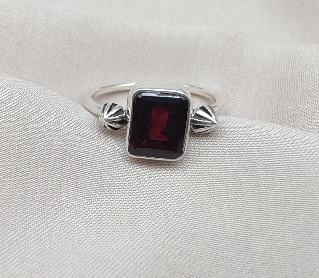 Emerald Cut Red Garnet Ring: Vintage Boho 925 Sterling Silver Jewelry