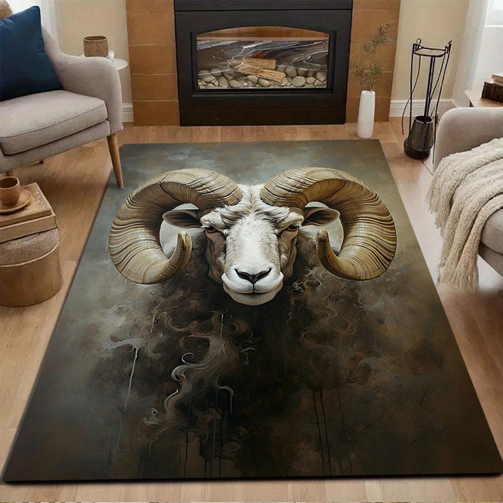 Majestic Ram Portrait Rug Patterned carpet, non slip mat suitable for living room and bedroom sofas