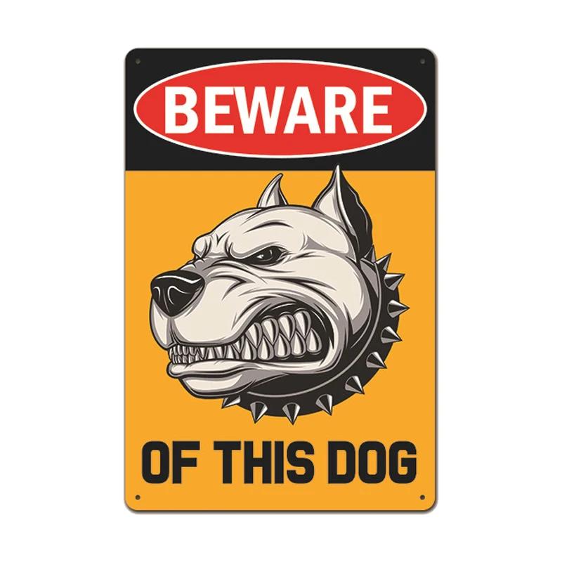 Dog Metal Tin Signs Vintage Poster Beware of Dog Retro Tin Plates Wall Stickers for Garden Family House Door Decoration